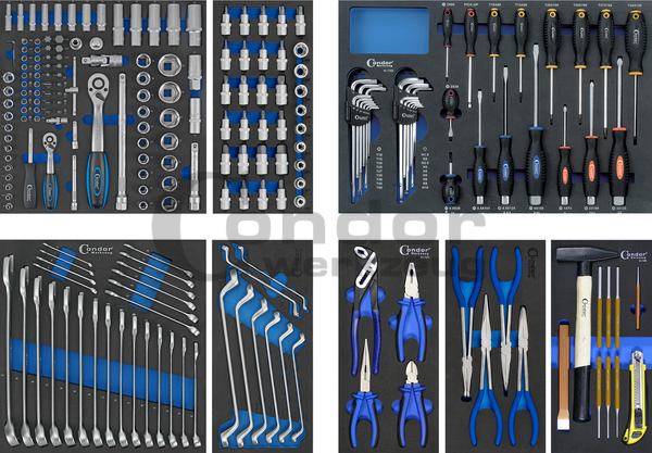 Servante d'atelier XL avec plateau en bois | 7 tiroirs | 1 compartiment de  rangement | Avec 265 outils et accessoires